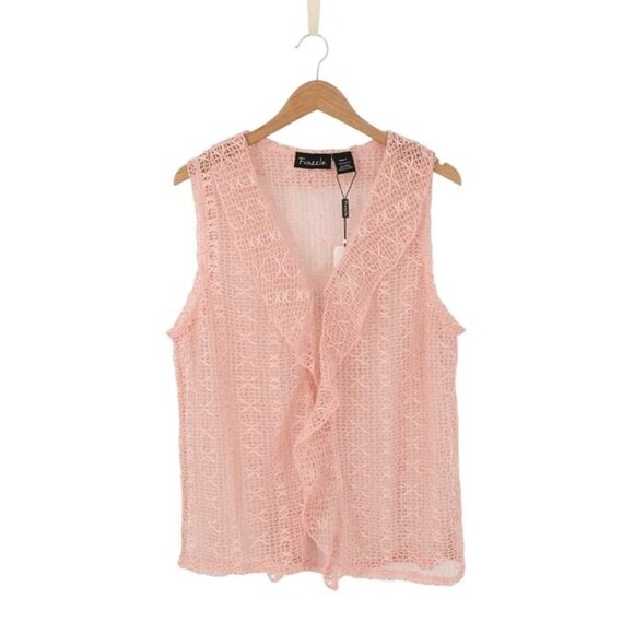Frazzle Tops - NWT Frazzle Open Knit Mesh Ruffle Vest Coverup Top Pink L